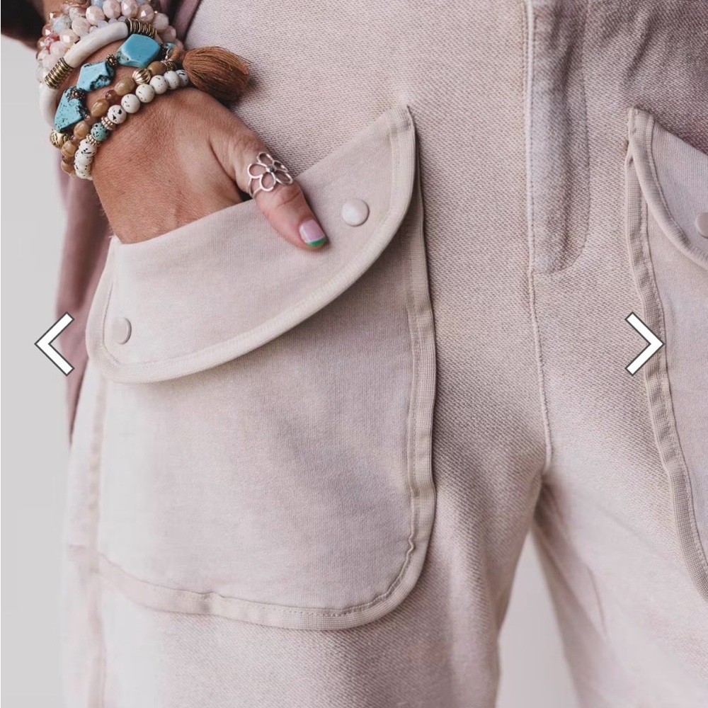 Three Bird Nest - Stylish Cream Women's Barrel Pants - Picture 3 of 11
